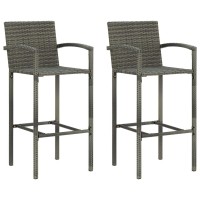 Vidaxl 2-Piece Bar Stools Set With Footrest, Indoor/Outdoor Seating Chairs, Weather-Resistant Poly Rattan, Gray, Modern Design