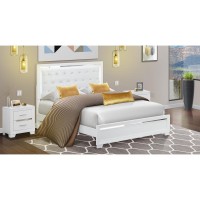 East West Furniture PA05Q2N000 Pandora 3Piece Bedroom Set with a Queen Size Bed 2 Wooden Modern Nightstand White Finish