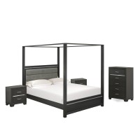 East West Furniture DE20Q2N00C 4Piece Denali wooden set for bedroom with a Queen Bed Frame 2 MidCentury Nightstands and a ch