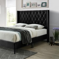 Better Home Products Amelia Velvet Tufted Full Platform Bed in Black