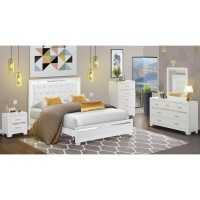 East West Furniture PA05Q1NDMC Pandora 5Piece Bedroom Set With a Queen Size Bed 1 Wooden Nightstand Mid Century Modern Dresse