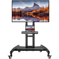 Mobile Tv Cart For 32-75 Inch Flat/Curved Led/Lcd/Oled Tvs Rolling Tv Stand With Height Adjustable Shelf Max Vesa 600X400Mm Up To 100Lbs-Outdoor Tv Stand Trolley With Wheels- Pgtvmc05
