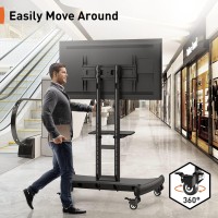 Mobile Tv Cart For 32-75 Inch Flat/Curved Led/Lcd/Oled Tvs Rolling Tv Stand With Height Adjustable Shelf Max Vesa 600X400Mm Up To 100Lbs-Outdoor Tv Stand Trolley With Wheels- Pgtvmc05