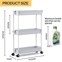 Spacekeeper Slim Rolling Storage Cart, Laundry Room Organization, 3 Tier Mobile Shelving Unit Bathroom Organizer Storage Rolling Utility Cart For Kitchen Bathroom Laundry Narrow Places(Gray)