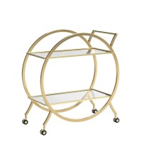 Maikailun Bar Cart With 2 Mirrored Shelves, Modern Metal Bar Serving Cart With Locking Caster Wheels And Handle, Gold Round Bar Carts For The Home,Kitchen,Club,Living Room(28.34''W14.96''D31''H)