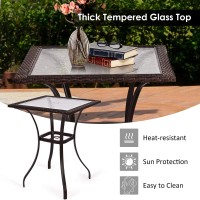 S Afstar 37?? 94Cm Height Bistro Table Outdoor Bar Table, Square Patio Table With Umbrella Hole, Tempered Glass Top & Wicker Covered Edge, Outdoor Counter Height Table For Garden Patio Poolside Deck