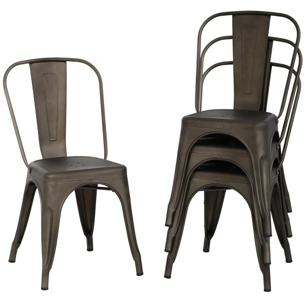 Hcb Metal Dining Chairs Set Of 4 Indoor Outdoor Patio Chairs Stackable Kitchen Chairs With Back Restaurant Chair 330 Lbs Capacity (Bronze), 17X21X33