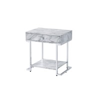 Acme Wither Faux Marble 1-Drawer Nightstand With Metal Base In White And Chrome