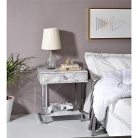 Acme Wither Faux Marble 1-Drawer Nightstand With Metal Base In White And Chrome