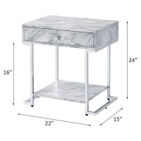 Acme Wither Faux Marble 1-Drawer Nightstand With Metal Base In White And Chrome