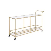 Acme Kenda Rectangular Glass Top Serving Cart In Gold Glass And Mirrored