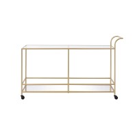Acme Kenda Rectangular Glass Top Serving Cart In Gold Glass And Mirrored