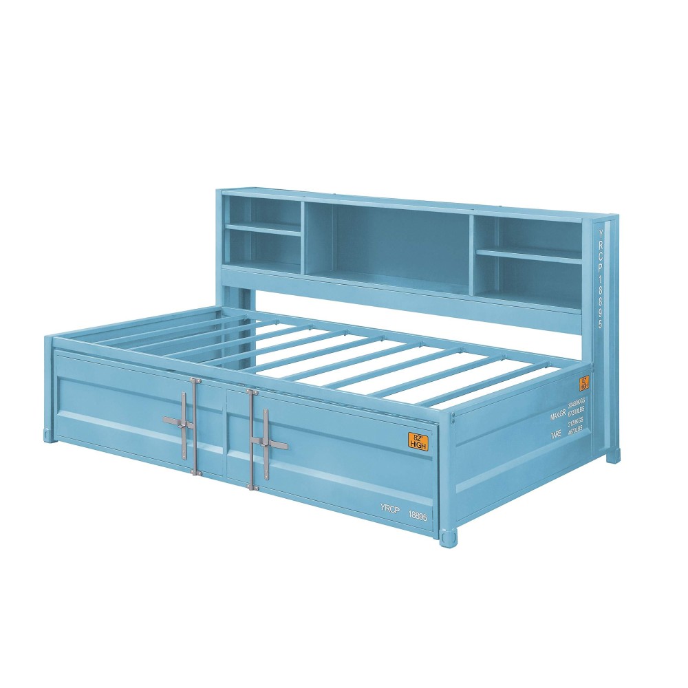 Acme Cargo Metal Twin Daybed And Trundle With Storage Headboard In Aqua