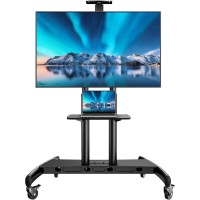 Perlesmith Mobile Tv Stand For 55-90 Inch Flat/Curved Screen Tv Max Vesa 800X500Mm Outdoor Tv Cart With Height Adjustable Av Shelf- Ul Certificated Rolling Floor Tv Stand Holds Up To 200Lbs (Pstvmc07)