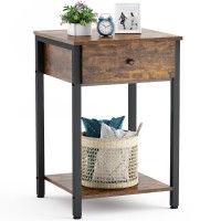 Ecoprsio Nightstand Industrial End Table Side Table With Drawer And Storage Shelf Wood Night Stand Rustic Bedside Table For Bedroom, Living Room, Sofa Couch, Hall, Easy Assembly