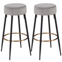Duhome Set Of 2, Modern Round Velvet Bar Stools, Height 30 Inches, Kitchen Breakfast Round Dining Chair Height For Coffee Shop, Bar, Grey