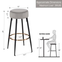 Duhome Set Of 2, Modern Round Velvet Bar Stools, Height 30 Inches, Kitchen Breakfast Round Dining Chair Height For Coffee Shop, Bar, Grey