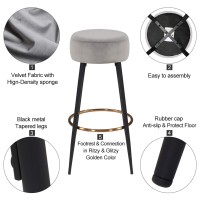 Duhome Set Of 2, Modern Round Velvet Bar Stools, Height 30 Inches, Kitchen Breakfast Round Dining Chair Height For Coffee Shop, Bar, Grey