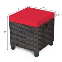 Tangkula 2 Pieces Outdoor Patio Ottoman, All Weather Rattan Wicker Ottoman Seat, Patio Rattan Furniture, Outdoor Footstool Footrest Seat W/Removable Cushions (Red)