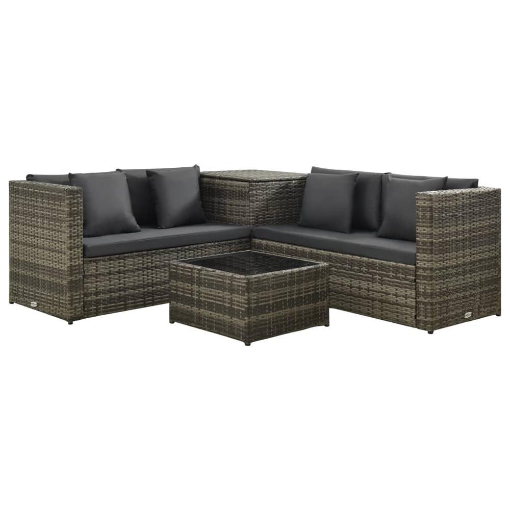 vidaXL 4 Piece Garden Lounge Set with Cushions Poly Rattan Gray 313130