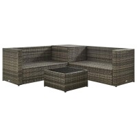 vidaXL 4 Piece Garden Lounge Set with Cushions Poly Rattan Gray 313130