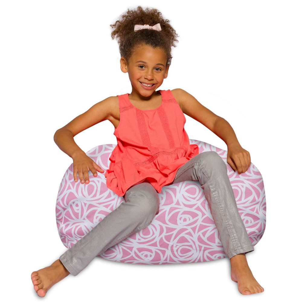 Posh Creations Bean Bag Chair For Kids Teens And Adults Includes Removable And Machine Washable Cover Canvas Roses Pink 27In