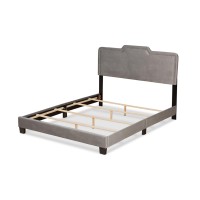 Baxton Studio Benjen Modern and Contemporary Glam Grey Velvet Fabric Upholstered Queen Size Panel Bed