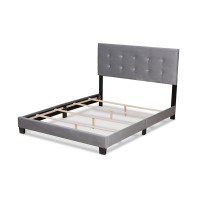 Baxton Studio Caprice Modern and Contemporary Glam Grey Velvet Fabric Upholstered Queen Size Panel Bed