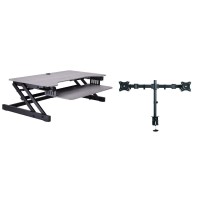 Rocelco 375 Deluxe Height Adjustable Standing Desk Converter with Dual Monitor Mount BUNDLE Quick Sit Stand Up Computer Work