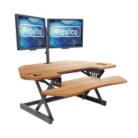 Rocelco 46 Height Adjustable Corner Standing Desk Converter with Dual Monitor Arm BUNDLE Quick Sit Stand Up Computer Workstat