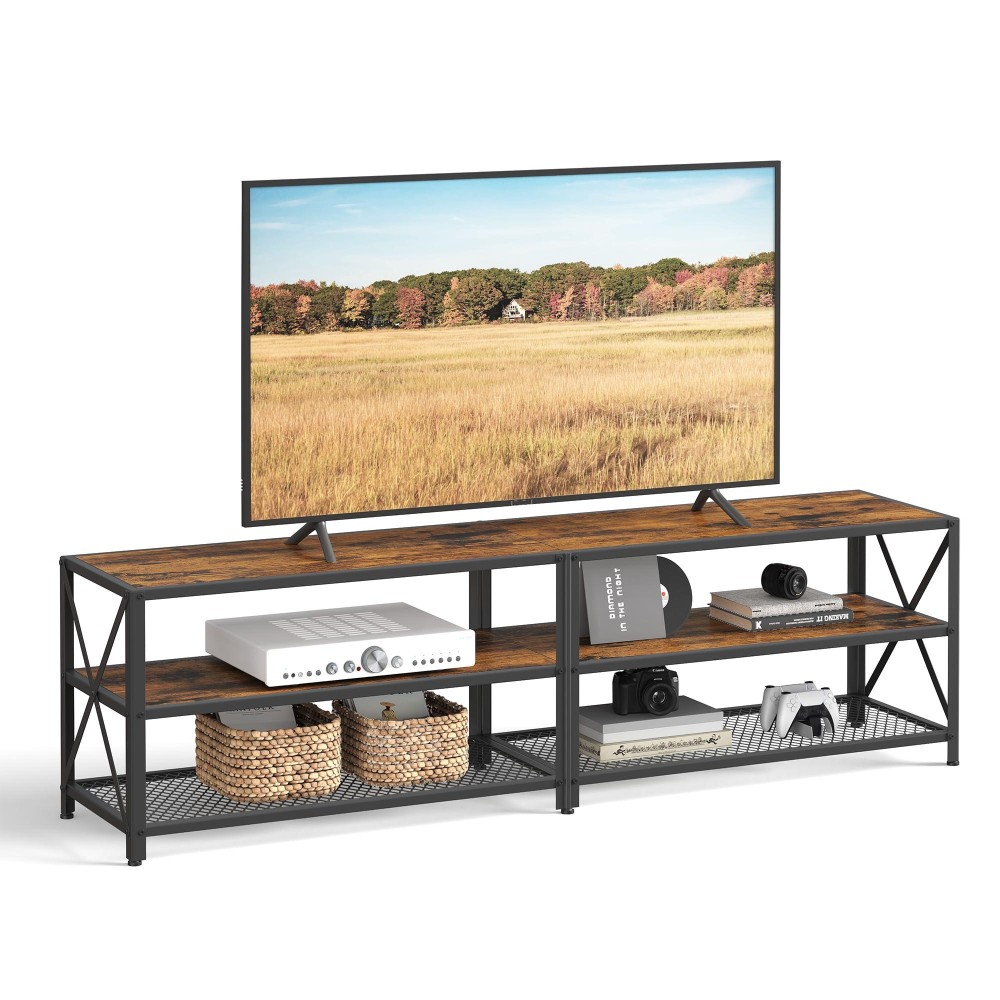 Vasagle Tv Stand, Tv Console For Tvs Up To 75 Inches, Tv Table, 70.1 Inches Width, Tv Cabinet With Storage Shelves, Steel Frame, For Living Room, Bedroom, Rustic Brown And Black Ultv096B01V1