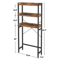 Ecoprsio Over-The-Toilet Storage Rack, 3-Tier Bathroom Organizer Shelf Over Toilet, Freestanding Space Saver Toilet Stands With 4 Hooks, Rustic Brown