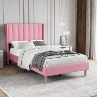 Zoophyter Upholstered Platform Bed Frame Twin Size With Headboard,Mattress Foundation/Strong Wooden Slats Support/No Box Spring Needed/Easy Assembly Pink