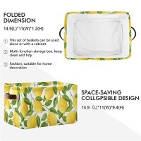 Seulife Watercolor Lemon Tree Leaves Foldable Storage Basket, Large Collapsible Organizer Storage Bin Cube Toys Storage Boxes With Handles For Bathroom Kids Nursery Closet Storage, 2 Pack