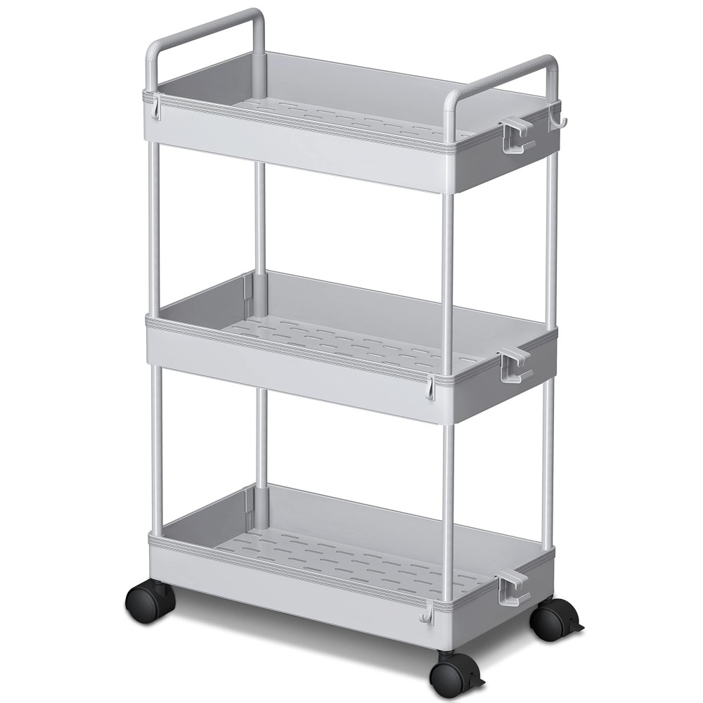 Ronlap 3 Tier Classic Storage Rolling Cart Slim Storage Cart With Wheels Slide Out Storage Rolling Cart Organizer Plastic Utili