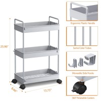 Ronlap 3 Tier Classic Storage Rolling Cart Slim Storage Cart With Wheels Slide Out Storage Rolling Cart Organizer Plastic Utili