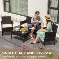 Devoko 4 Pieces Patio Porch Furniture Sets Pe Rattan Wicker Chairs Beige Cushion With Table Outdoor Garden Patio Furniture Sets