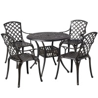 Yaheetech 5-Piece Outdoor Furniture Dining Set, All-Weather Cast Aluminum Conversation Set For Yard Garden Deck, Includes 4 Chairs And 1 Round Table With Umbrella Hole