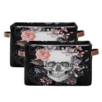 Seulife Floral Sugar Skull Flower Halloween Foldable Storage Basket, Large Collapsible Organizer Storage Bin Cube Toys Storage Boxes With Handles For Bathroom Kids Nursery Closet Storage, 1 Pack