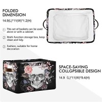 Seulife Floral Sugar Skull Flower Halloween Foldable Storage Basket, Large Collapsible Organizer Storage Bin Cube Toys Storage Boxes With Handles For Bathroom Kids Nursery Closet Storage, 1 Pack