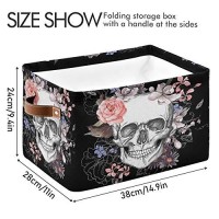 Seulife Floral Sugar Skull Flower Halloween Foldable Storage Basket, Large Collapsible Organizer Storage Bin Cube Toys Storage Boxes With Handles For Bathroom Kids Nursery Closet Storage, 1 Pack