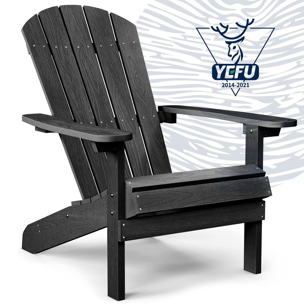 Yefu Adirondack Chair Plastic Weather Resistant, Patio Chairs, Widely Used In Outdoor, Fire Pit, Deck, Outside, Garden, Campfire Chairs (Black)