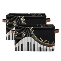 Seulife Piano Keys Music Notes Gold Foldable Storage Basket, Large Collapsible Organizer Storage Bin Cube Toys Storage Boxes With Handles For Bathroom Kids Nursery Closet Storage, 2 Pack