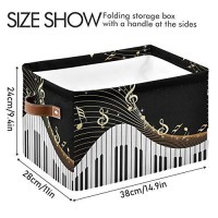 Seulife Piano Keys Music Notes Gold Foldable Storage Basket, Large Collapsible Organizer Storage Bin Cube Toys Storage Boxes With Handles For Bathroom Kids Nursery Closet Storage, 2 Pack