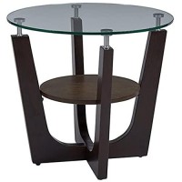 Progressive Furniture Four-Points Round Glass Top End Table, Espresso