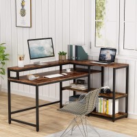 Tribesigns 55 Inch Reversible L Shaped Computer Desk With Storage Shelf, Industrial Corner Desk With Shelves And Monitor Stand, Study Writing Table For Home Office (55