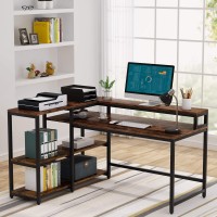 Tribesigns 55 Inch Reversible L Shaped Computer Desk With Storage Shelf, Industrial Corner Desk With Shelves And Monitor Stand, Study Writing Table For Home Office (55