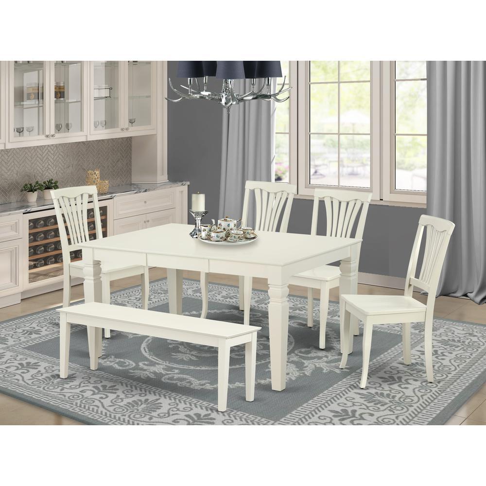 East West Furniture 6Pieces Kitchen Table Set 1 Modern Rectangular Table and 4 wooden Dining Room Chairs with One Dining Ben