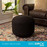 Birdrock Home Outdoor Pouf Ottoman Hand Woven Waterproof Foot Stool With Bead Bag Filling Boho Foot Rest For Patio Living R