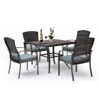 Pamapic Patio Dining Table Set 5 Piece, Garden Dining Set, Outdoor Wicker Furniture Set With Square Plastic-Wood Table Top And Washable Cushions For Patio Garden Poolside(Green)